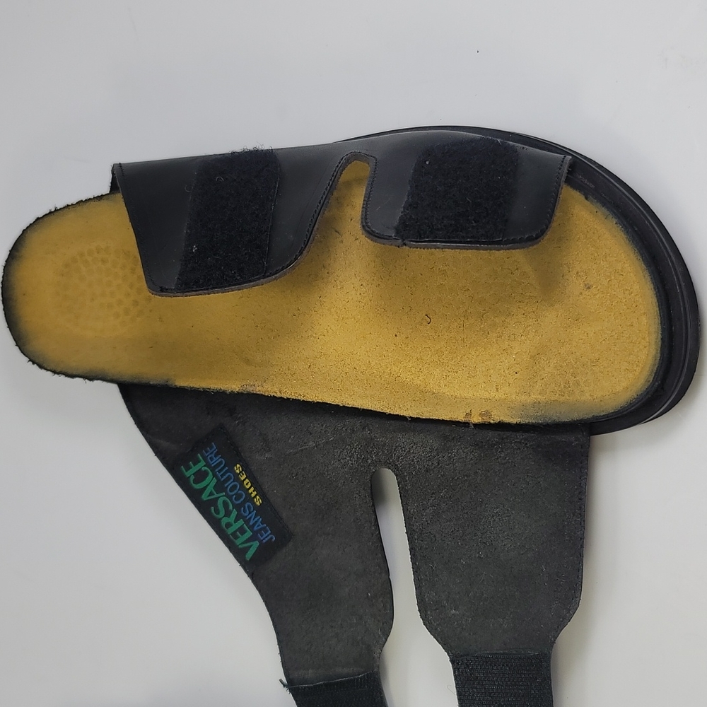 Versace Jeans Couture Flip Flops. Black Leather. Size 43 - Picture 6 of 9